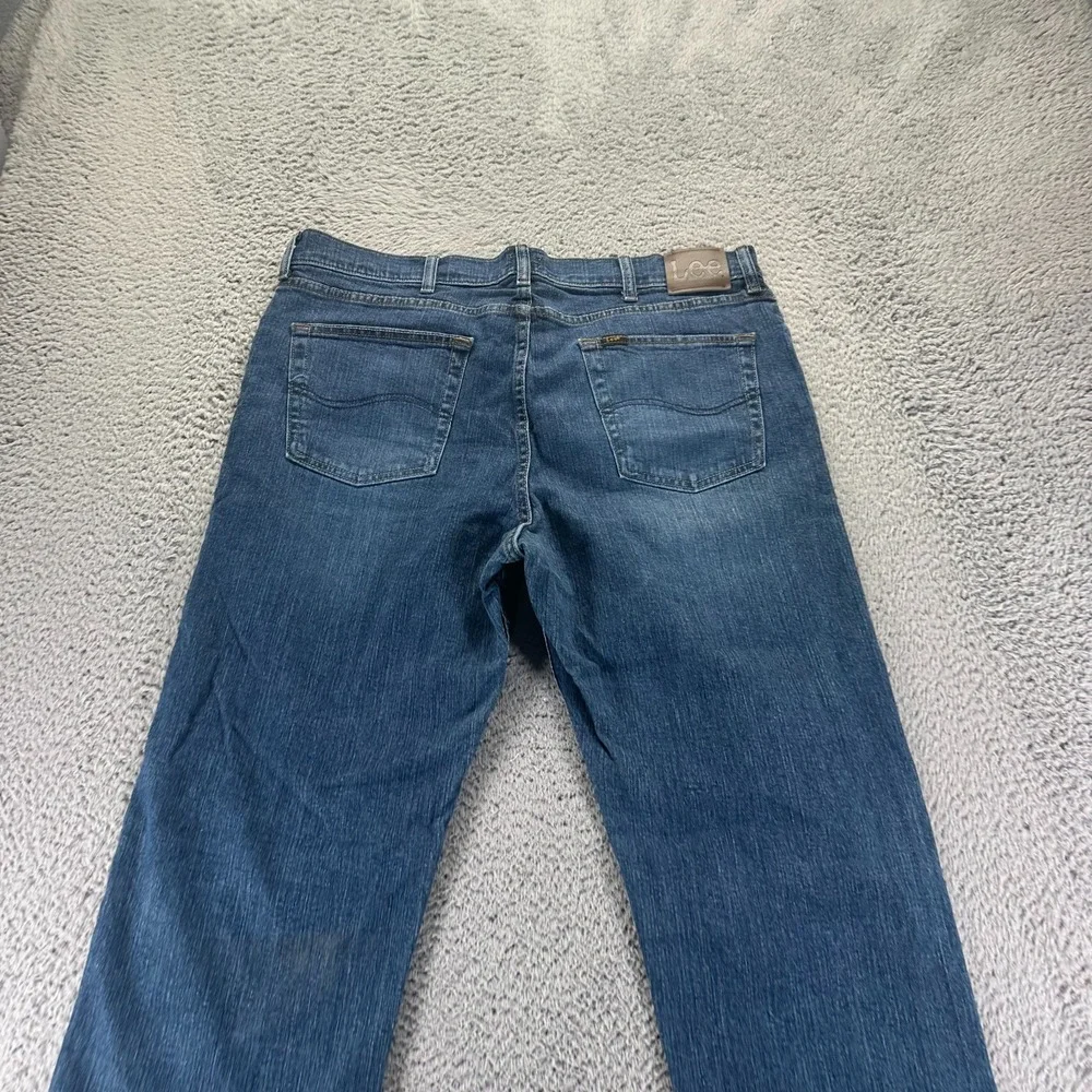 Lee Jeans Mens 38x34 Blue Cotton Denim Straight Workwear Faded Dark Wash Stretch